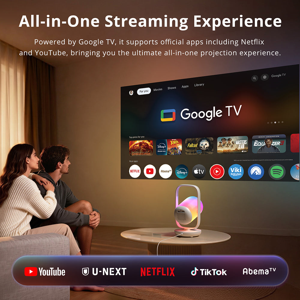 ETOE Starfish 2 Google TV 1080P projector with smart ambient lighting and adjustable tilt design.