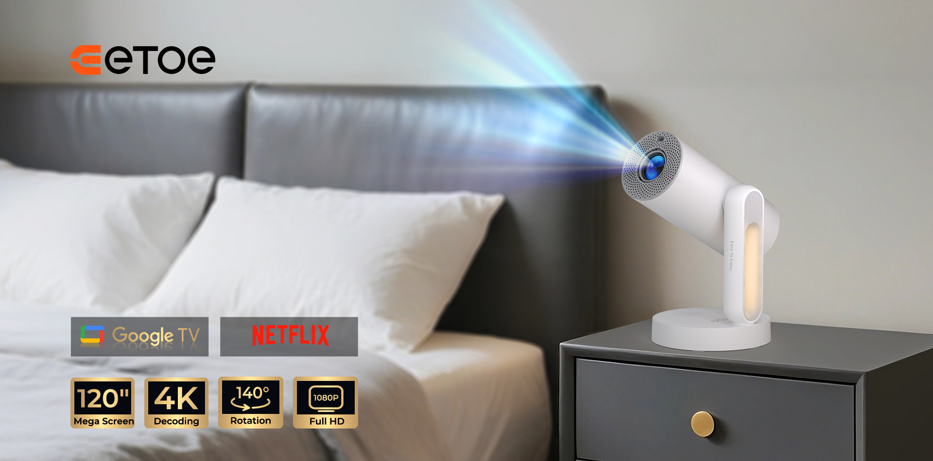 ETOE プロジェクター 4KStarfish Plus Google TV搭載 ETOE Starfish Plus丨Google TV 1080P Projector with Bedside Light