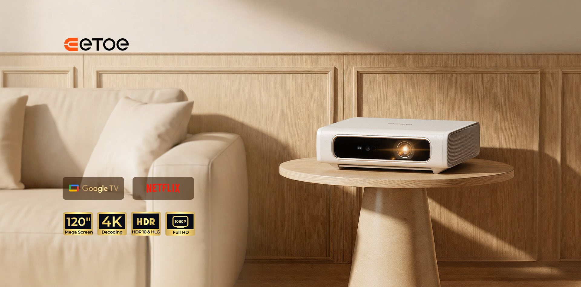 ETOE Dolphin 2丨Google TV RGB Laser Projector with Built-in Battery