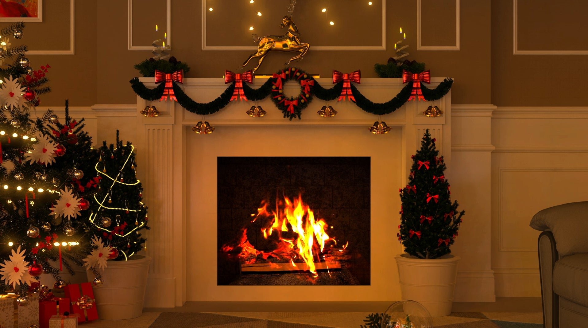 クリスマスの装飾ビデオ - ひび割れの音がした暖炉
